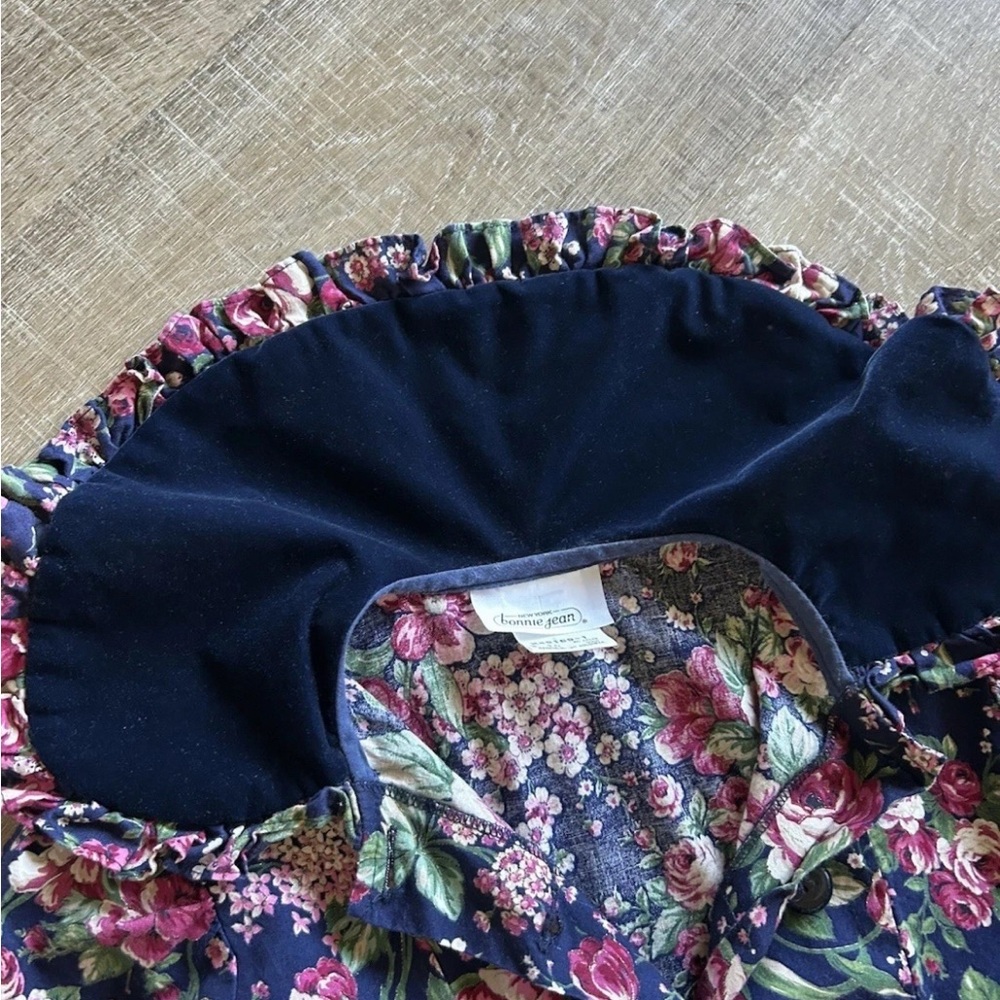 VTG Bonnie Jean New York Girls Sz 10 Floral Ruffle Long Dress Bow Velvet Tiered - Picture 10 of 12